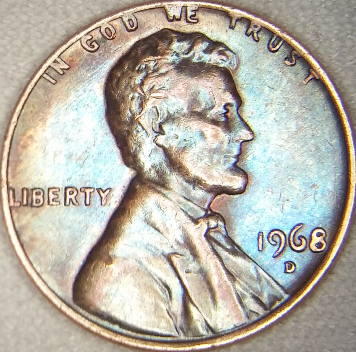 1968-D-Lincoln-Penny-Toning