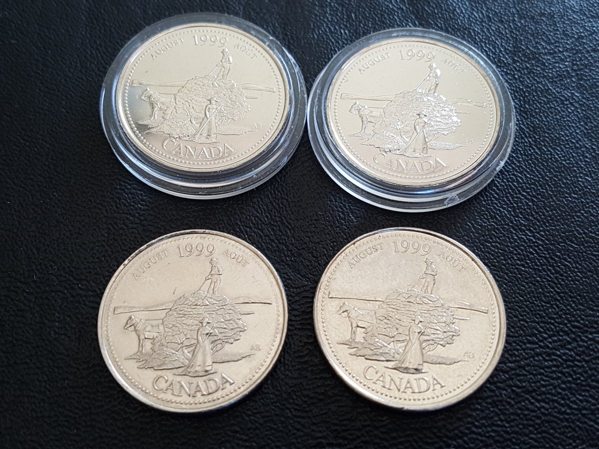 Pair-Of-1999-25-Cents-August-With-Large-Die-Chip