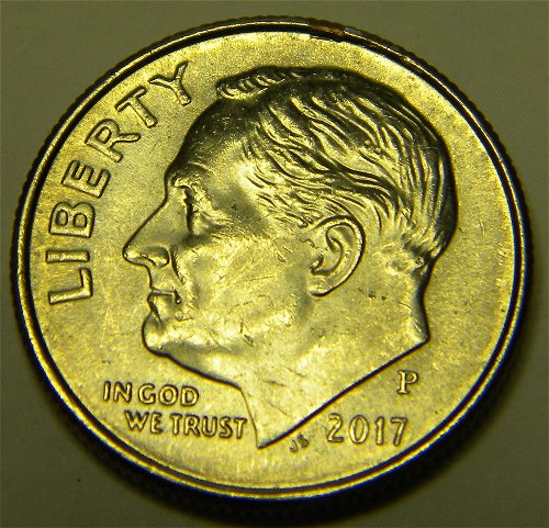 2017-P-Roosevelt-Dime--Copper-Cud-On-Rim?