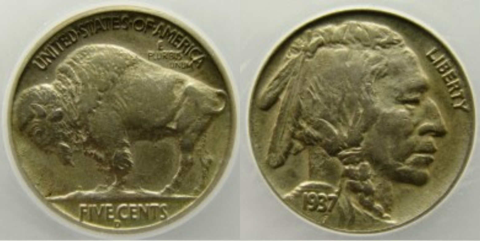 1937-D-3-1/2-Legged-Variety-Buffalo-Nickel-ICG-Au50