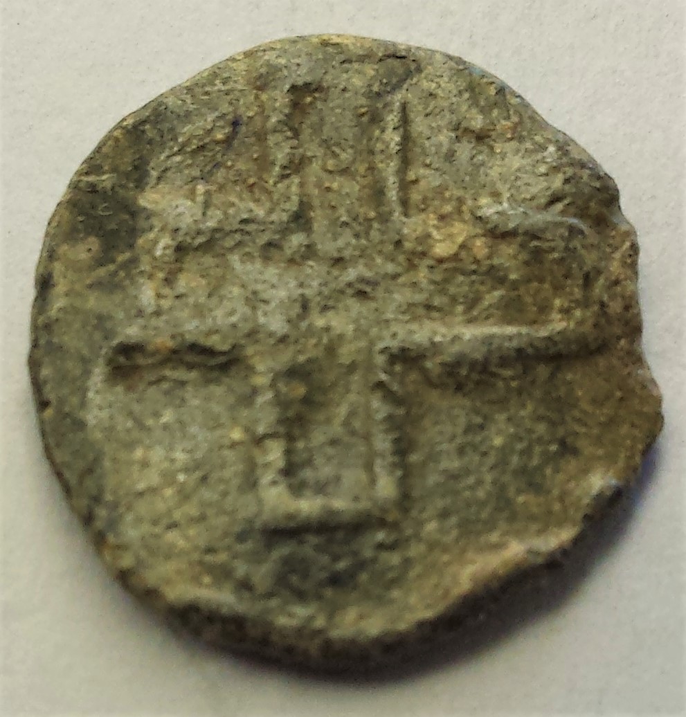 Two-Neat-Byzantine-Lead-Seals,-43-MM-Large-Seal-&-22-MM-Cross-And-Stairs