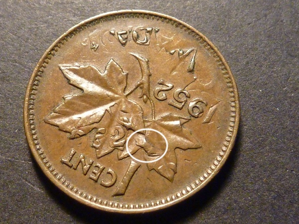 1952-1-Cent,-Double-Struck-In-Collar