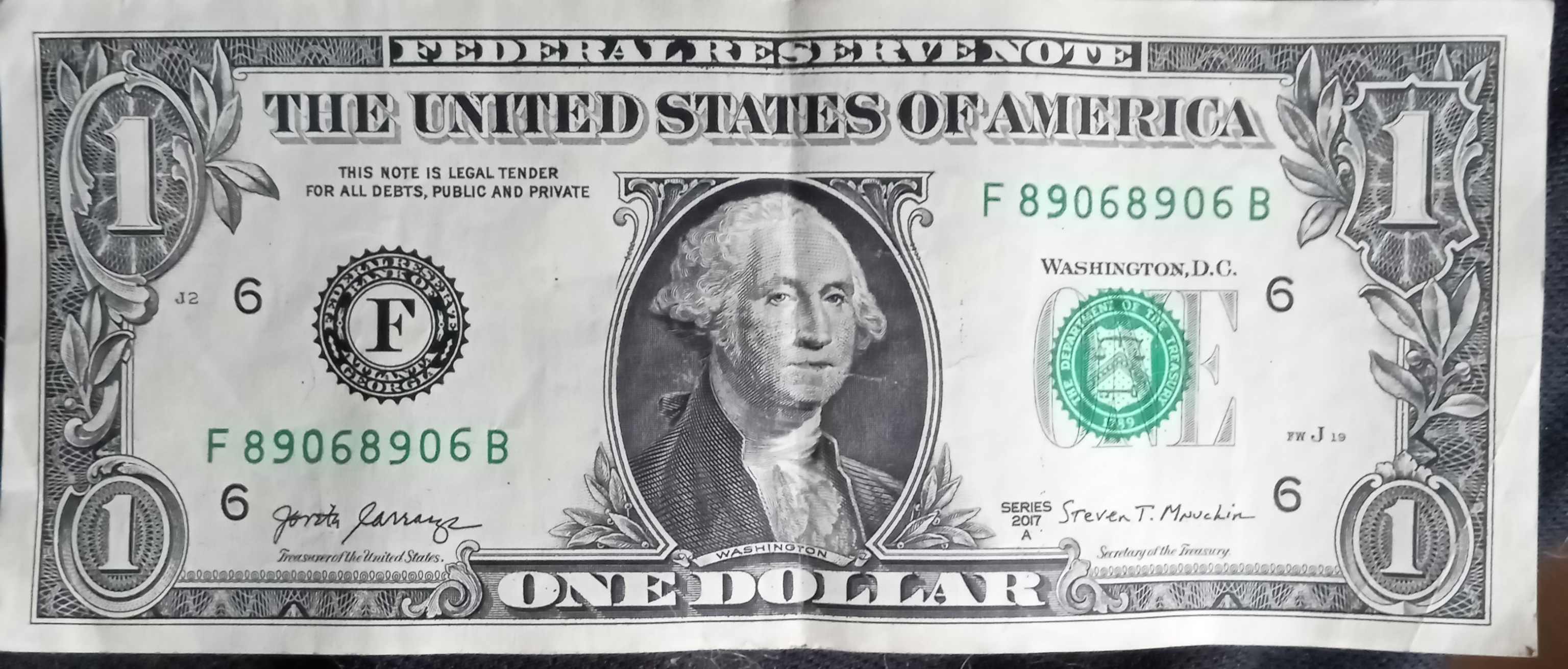 1$-Bill-2017-A-Serial-Number-89068906.-A-Repeater.