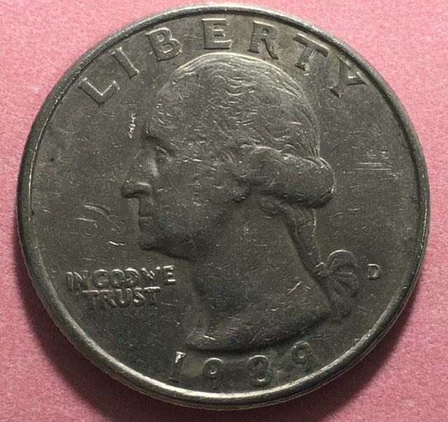 1989-D-Quarter,-Extra-Tuft-Hair-On-Head?-MD?-RPM?-Badly-Worn,-Pareidolia?