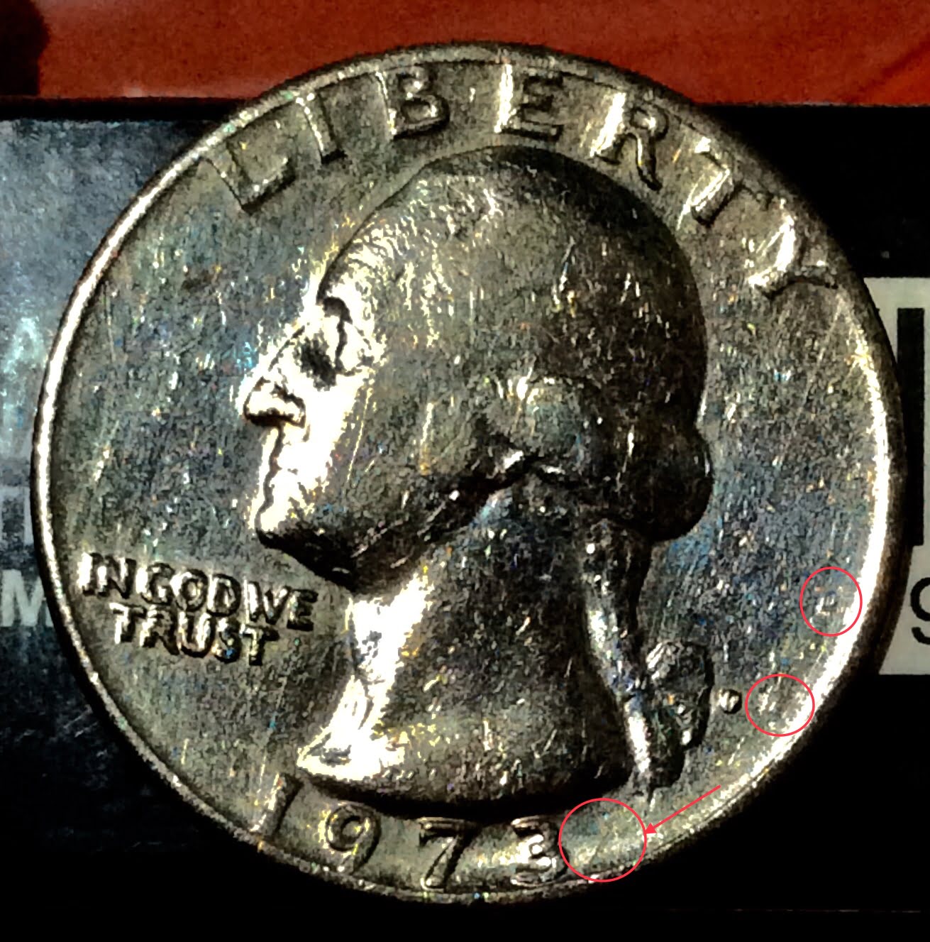 1973-D-Washington-Quarter-Double-Struck-Or-Just-A-Dent/Metal-Chips-On-Obverse
