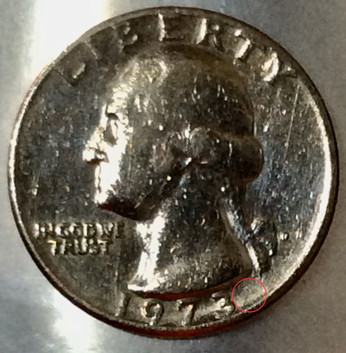 1973-D-Washington-Quarter-Double-Struck-Or-Just-A-Dent/Metal-Chips-On-Obverse
