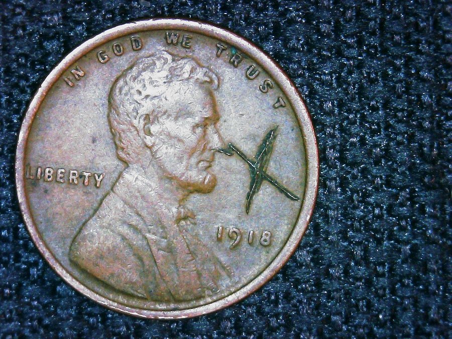 1918-Penny-With-A-X-On-Obverse-And-Reverse-And-VDB-On-Reverse