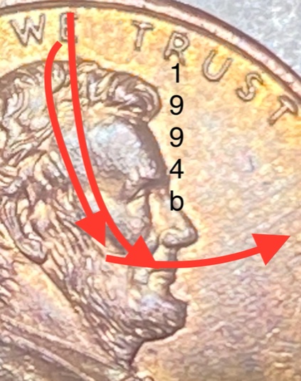 1994-Penny-With-String-Or-?-On-Front-Of-Coin-Leaving-Several-Lines-On-Coin!