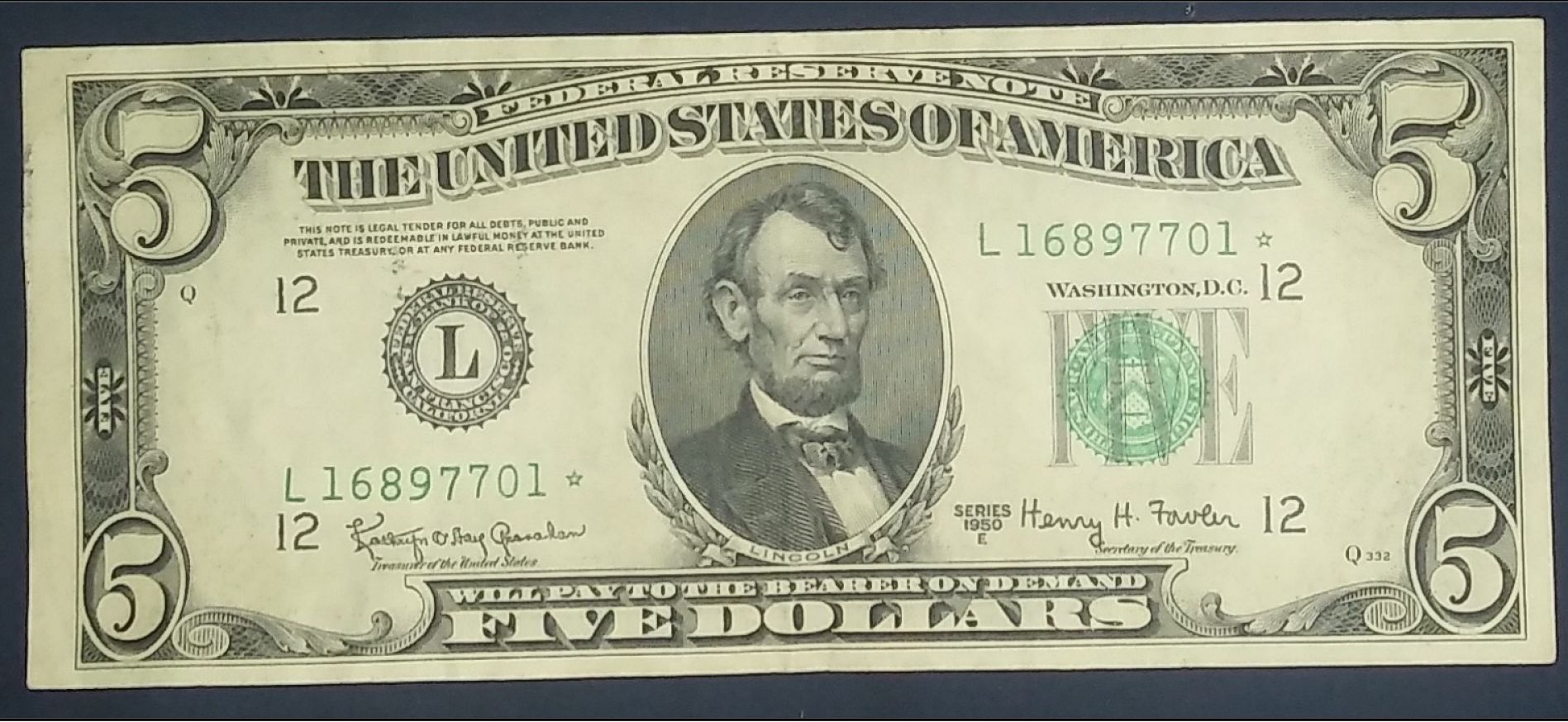 Really-Good-Condition-1950-$5-Star-Note
