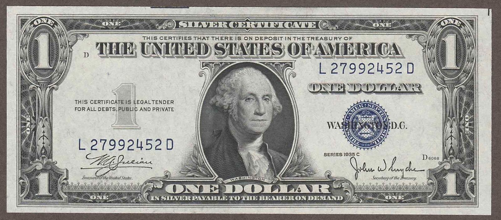 1935c-$1-Silver-Cert--Yellow-Seal-Yellow-Sns---Gold-Back