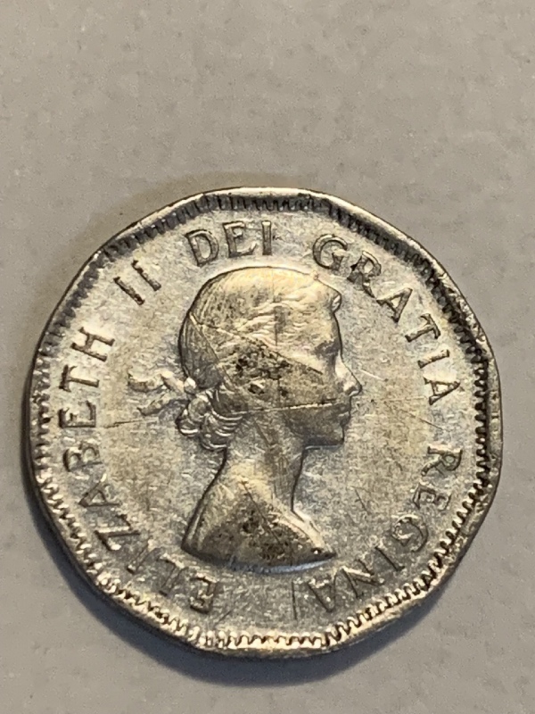 1953-Canadian-5-Cent-SF-Near-With-Trail-Die
