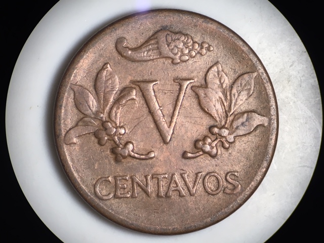 1959-Colombia-5-Centavos-Interesting-Repunched-Date-RPD