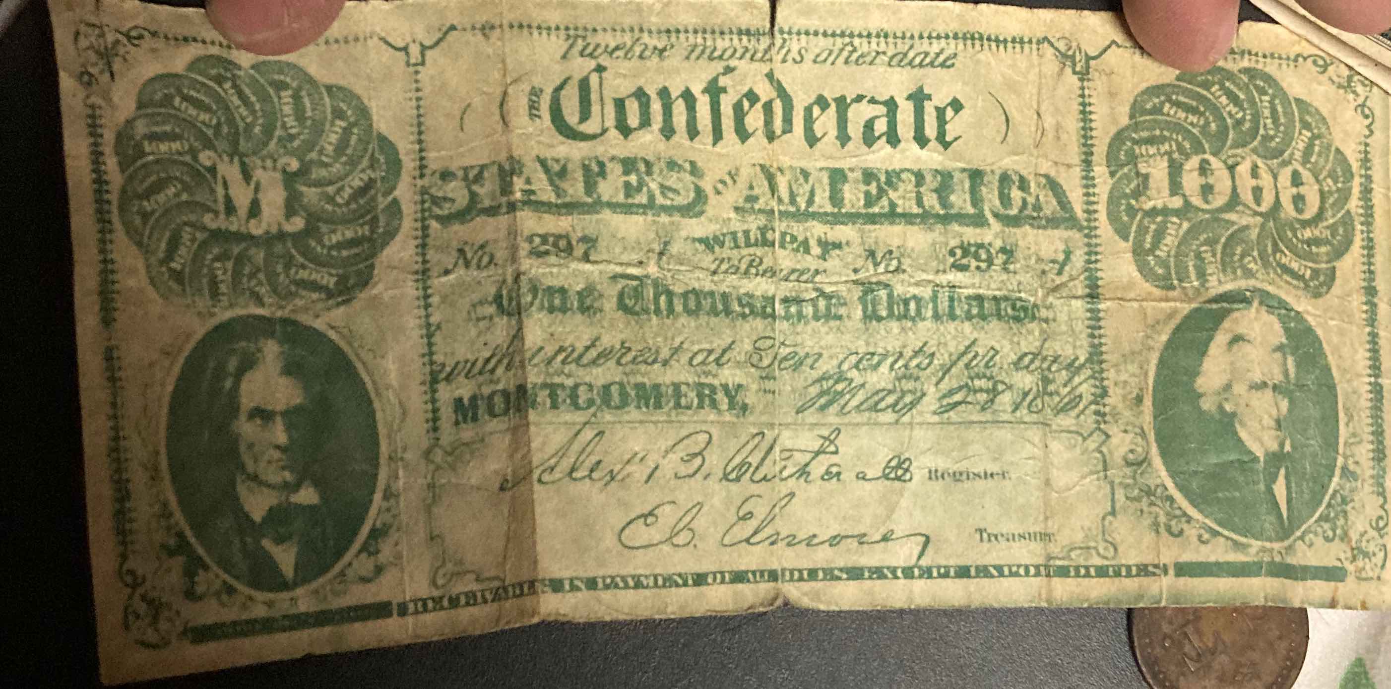 I-Believe-To-Have-An-Authentic-$1000-Confederate-Bank-Note-From-1861