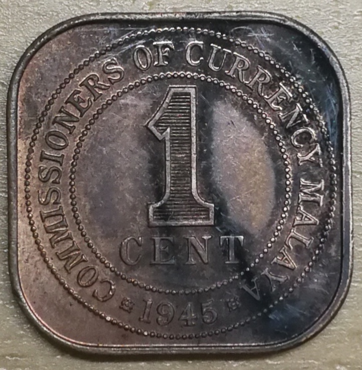 Malaya-King-Emperor-George-VI-1-Cent-Square-Coin-Rare-Shining-Beautiful