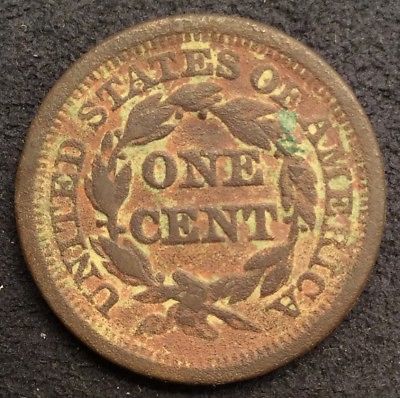 1850-Braided-Hair-Large-Cent,-Badly-Corroded.