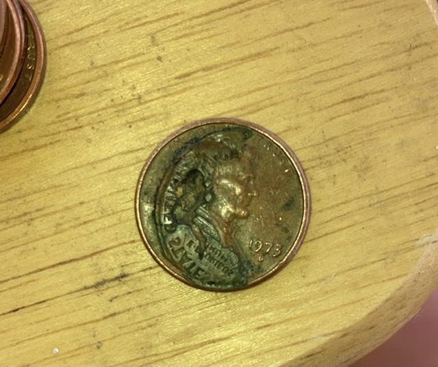 1973-D-Lincoln-One-Cent-Error-Coin-Or-Metal/Grease/Fillers-Stamped-On-Coin?