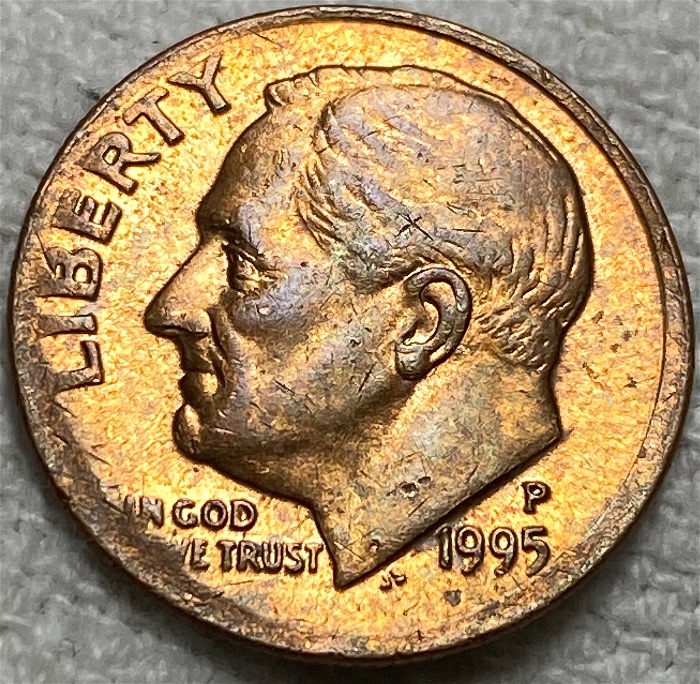 1995-P-Roosevelt-Dime-Missing-Obverse-Clad-And-Possible-Collar-Issue