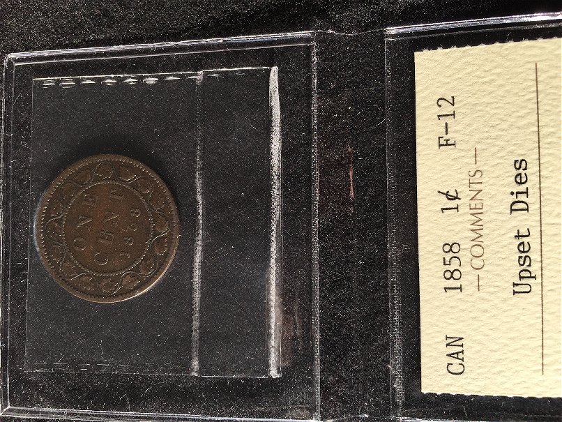 1858-Cda.-One-Cent-With-Rare-Coinage-Orientation,-F-12