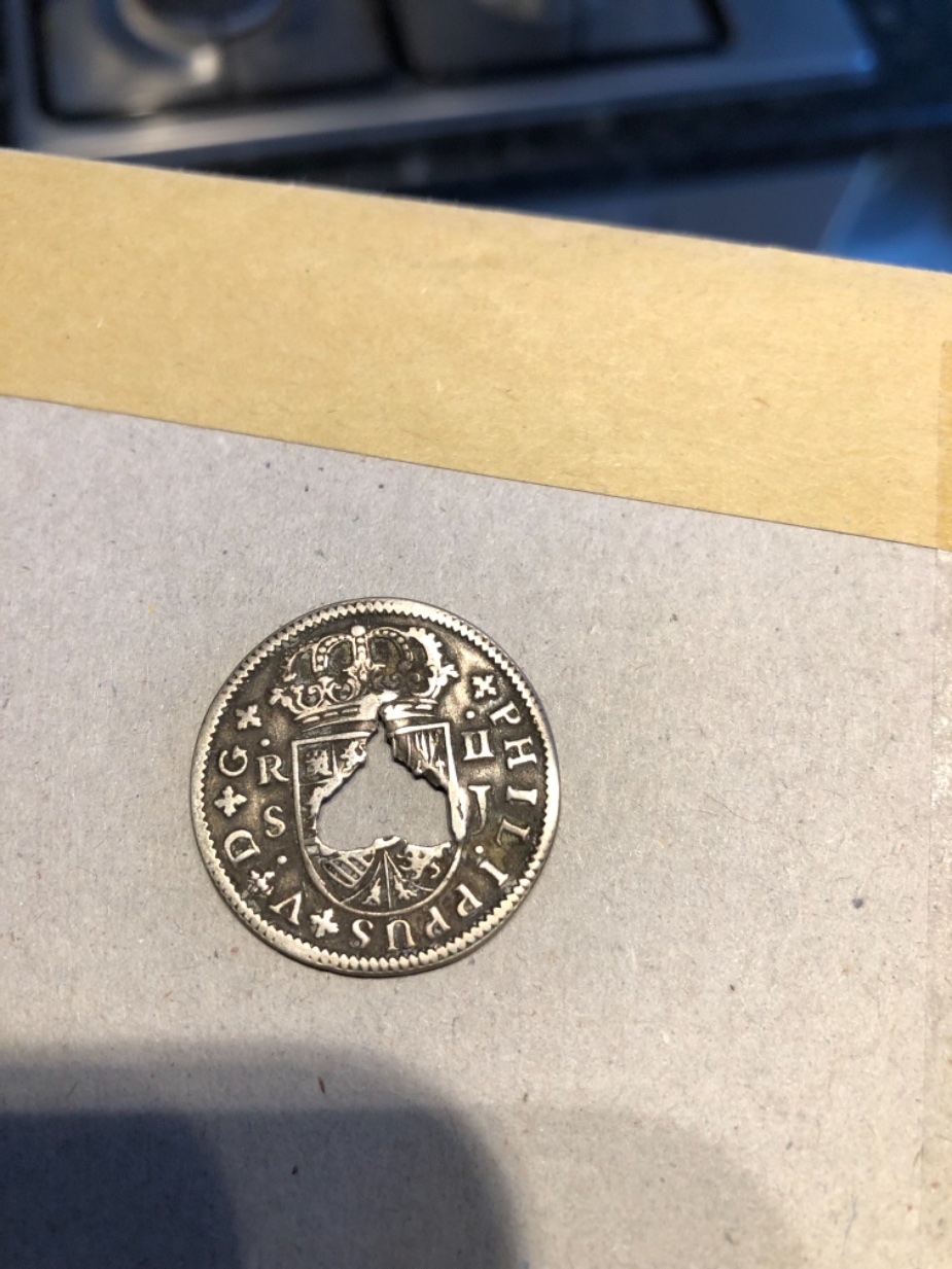 Possibly-A-1723-S,-2-Reales-Coin-Altered-In-Gibraltar-With-Heart-Cut-Out
