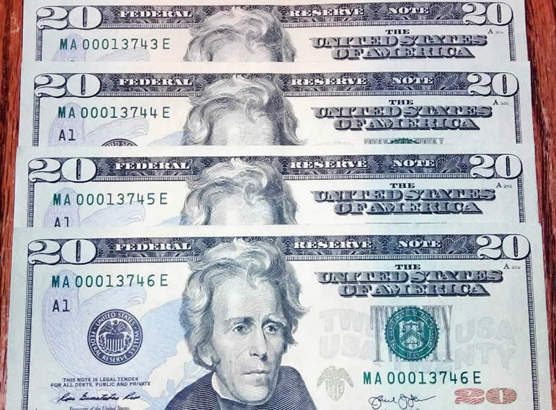 Four-Consecutive-2013-$20,-Low-Serial-Numbers