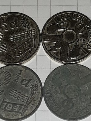 1941,-2-1/2-Cent--Netherlands,-Different-Materials?-Id;-Replica-Netherlands-WWII-Zinc-Coins