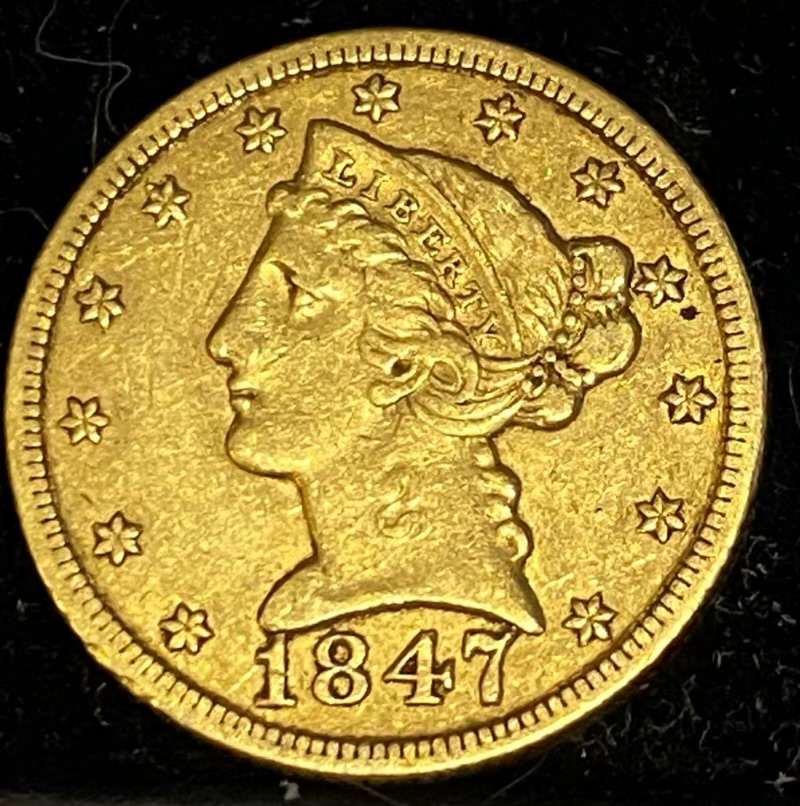 1847-Coronet-Head-$5----Grade?