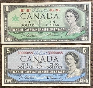 1954-&-1967-Bank-Of-Canada-Notes-Autographed-By-Beattie