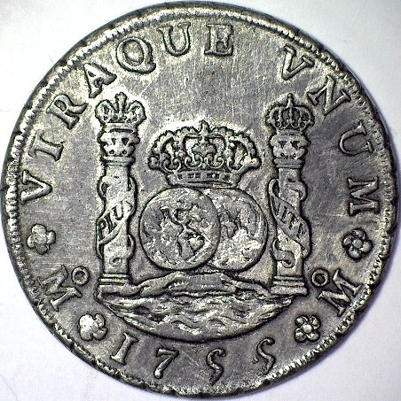 1755-Pillar-Dollar,-Mexico-Mint,-Assayers-Manuel-De-León-&-Manuel-Assorín