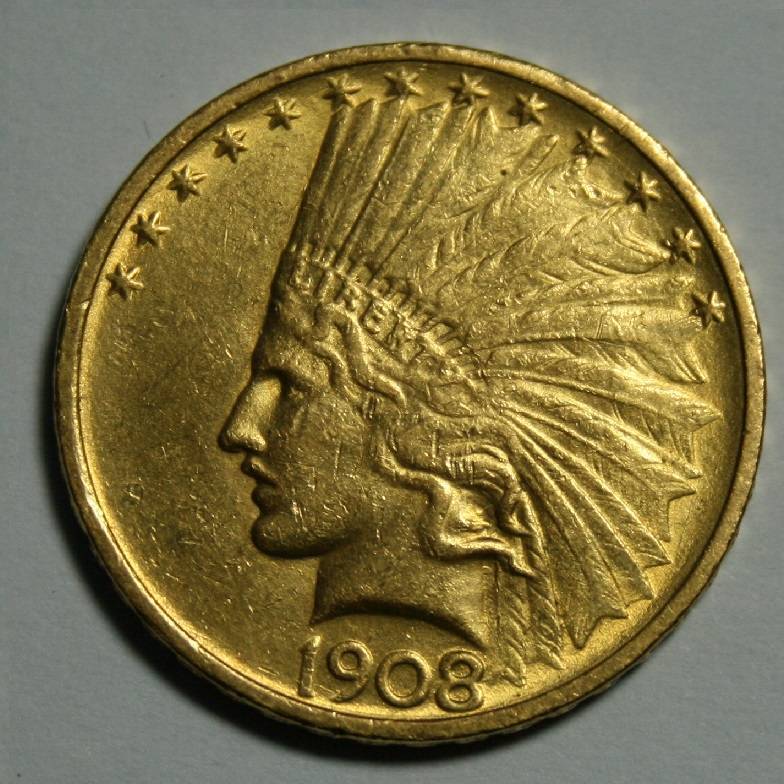 Your-Opinion:-10-Dollar-1908-Indian-Head-No-Motto