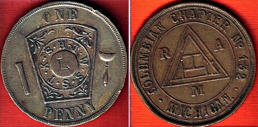 Masonic-Tokens,-Coins-And-Counter-Stamped-Pennies