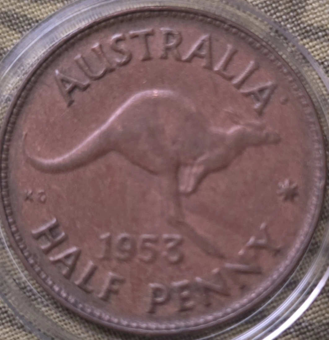 1953-Australian-Half-Penny-Variety-Dot-A-Third-Down-A-On-Last-A-Of-Australia-A52c