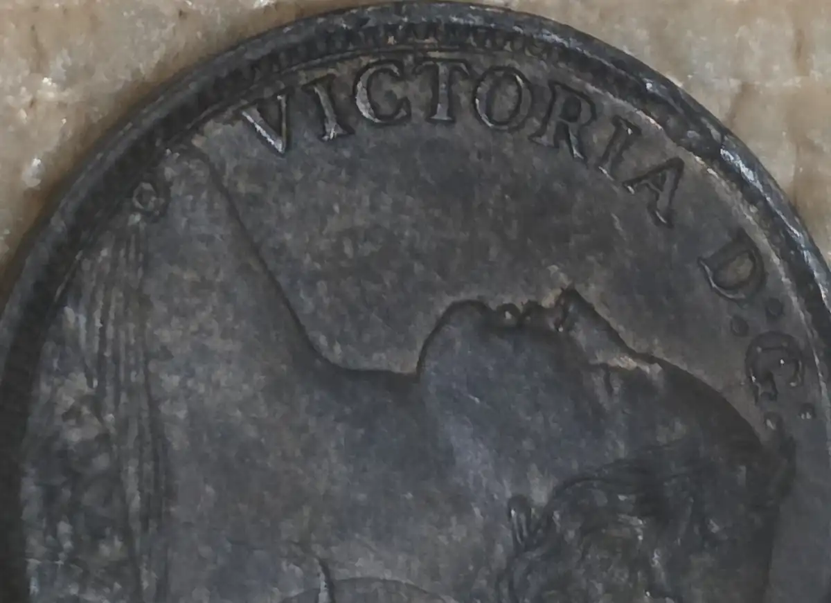 1861-Victoria-Farthing--Double-Die-On--I,-T-And-Maybe-R-In-Victoria-And-Die-Crack-Through-G-Too-For