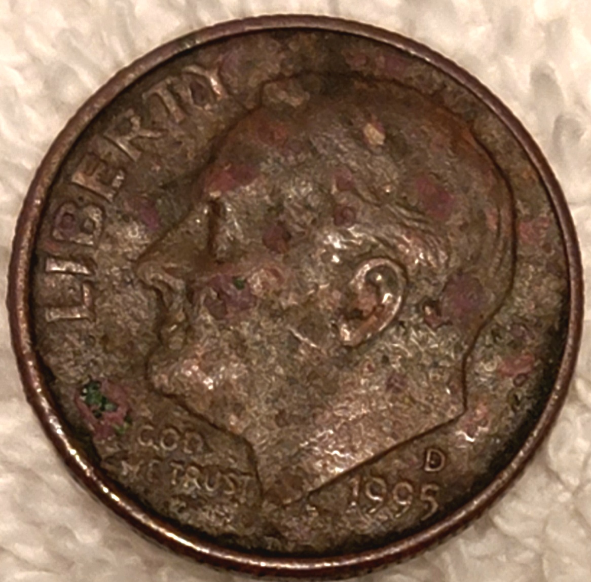 1995-D-Roosevelt-Dime-Error-Struck-On-Penny-Planchett