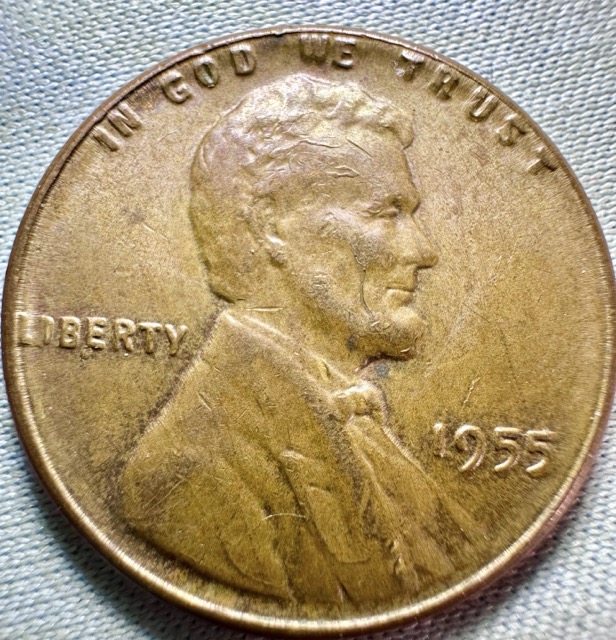 1955-Lincoln-Cent--Cracked-Skull,-Die-Crack-