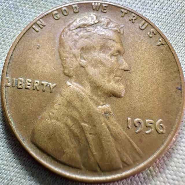 1956-Lincoln-Cent--Cracked-Skull,-Huge-Die-Chip-