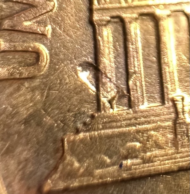 1960-D-Lincoln-Cent-Bie,-Cracked-Skull,-Die-Chips--And-Fold-Over-Lamination?