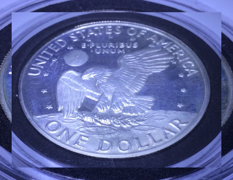 1971-S-Silver-Proof-Ike-Dollar-Missing-Cameo-Frosting-On-Reverse