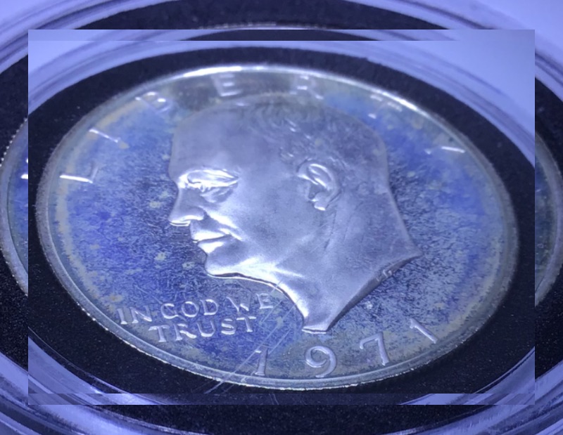 1971-S-Silver-Proof-Ike-Dollar-Missing-Cameo-Frosting-On-Reverse