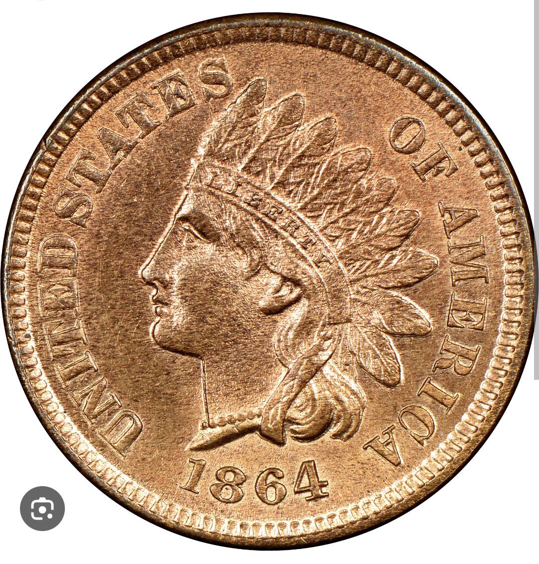 Found-An-1864-Indian-Head-Cent-L-On-The-Ribbon-Cameo-Uncirculated