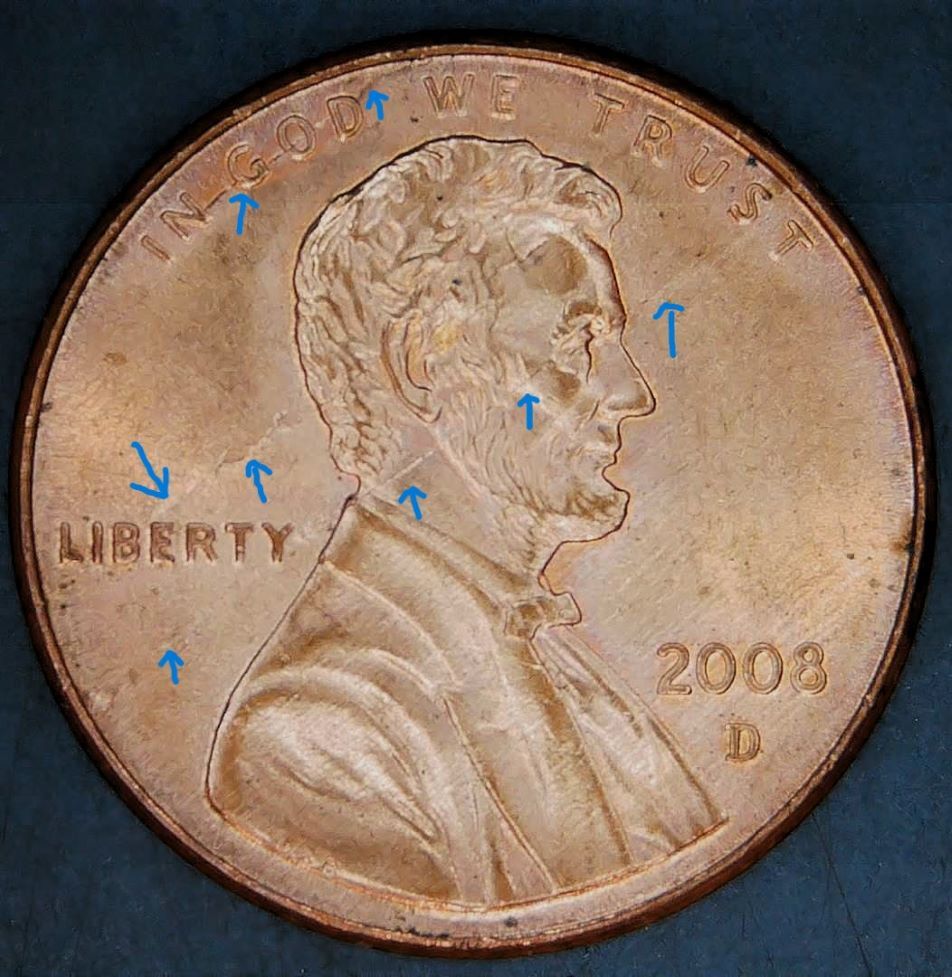 2008-D-Lincoln-Memorial-Cent,-Obverse,-Die-Cracks,-Or-Bad-Planchet?