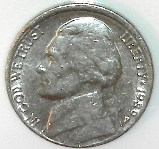 1989-P-Jefferson-Nickel-Partial-Collar-Found-In-Bank-Roll