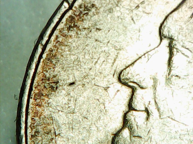 2004-P-Nickel-Stuck-Through-Grease?-Almost-All-Front-Lettering-Missing