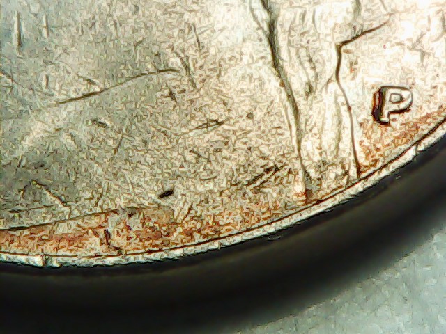 2004-P-Nickel-Stuck-Through-Grease?-Almost-All-Front-Lettering-Missing