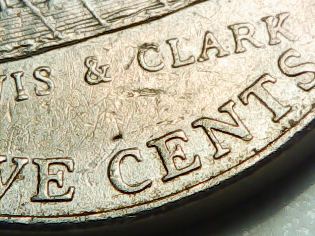 2004-P-Nickel-Stuck-Through-Grease?-Almost-All-Front-Lettering-Missing