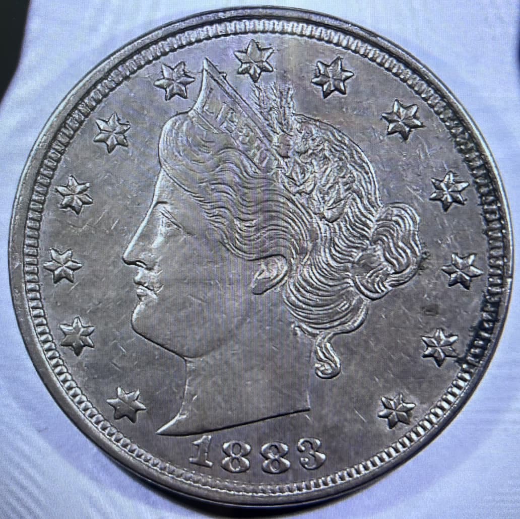 1883-Liberty-'V'-Nickel-No-Cents-OBV-&-REV-Lam-Or-Die-Crack?