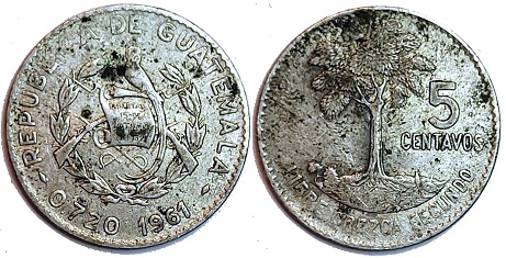 Guatamala-1960-/-61-5-Centavos