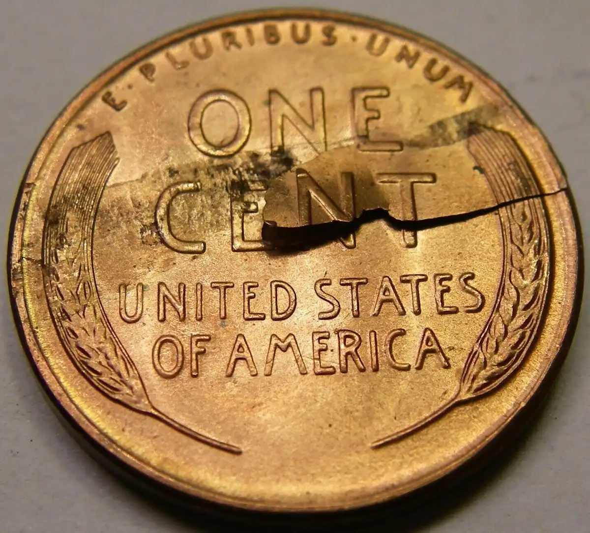 1958-Lincoln-Wheat-Cent-Mint-Error---Split-After-Strike