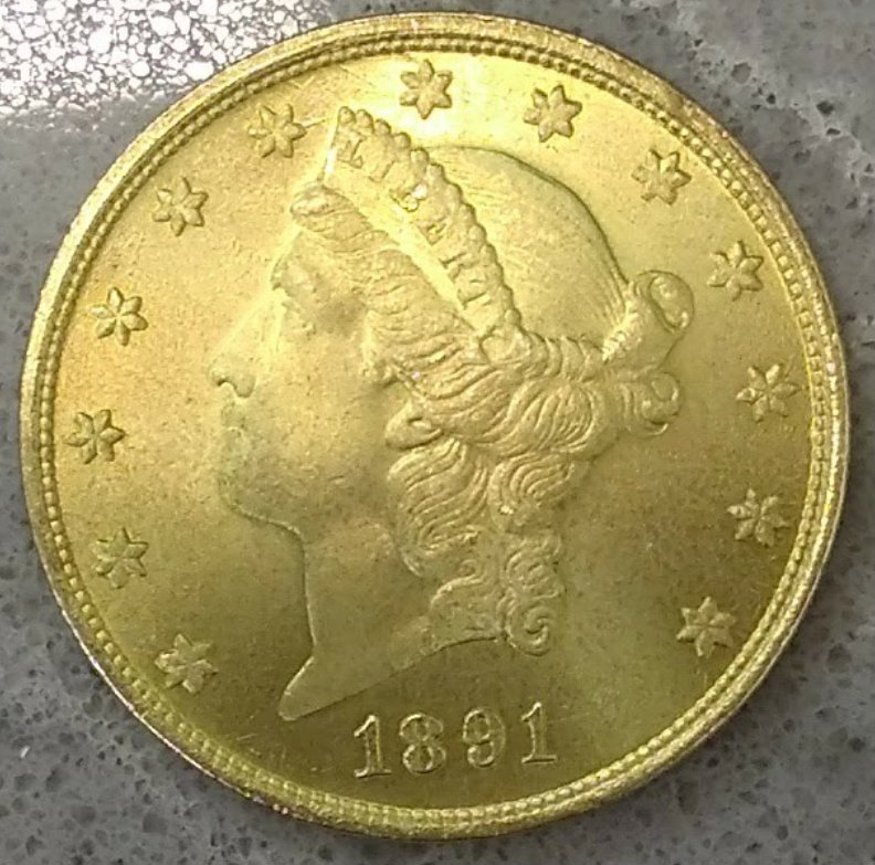 1891-CC-Coronet-Head-Gold-$20-Double-Eagle-Liberty-Head---Twenty-Dollars