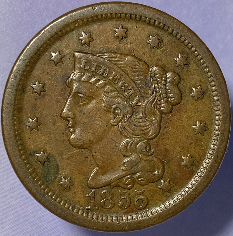 1855-Braided-Hair-Cent---Acetone-/-Verdicare-Experiment