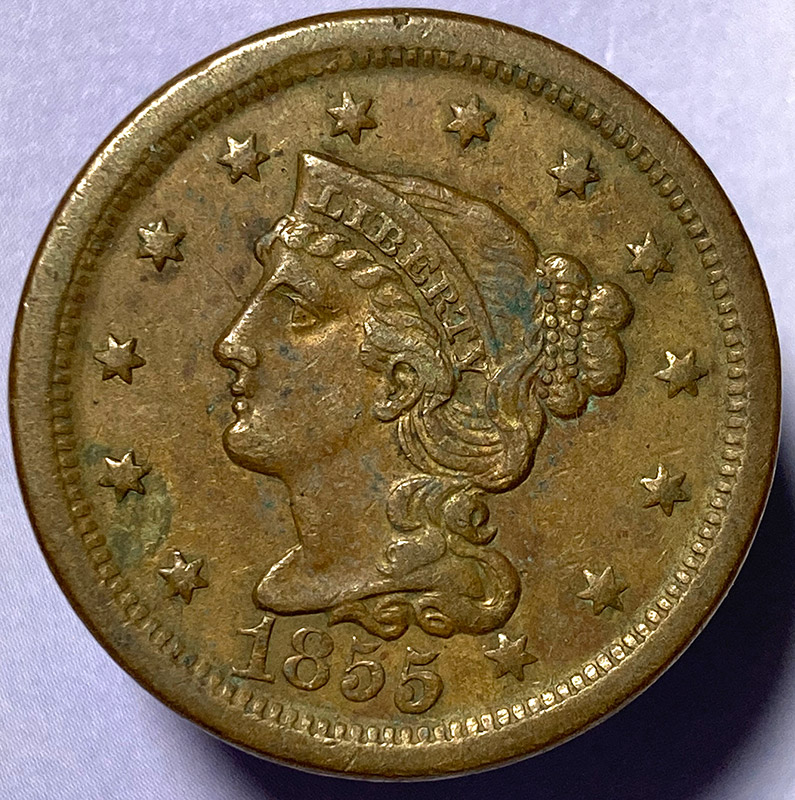 1855-Braided-Hair-Cent---Acetone-/-Verdicare-Experiment